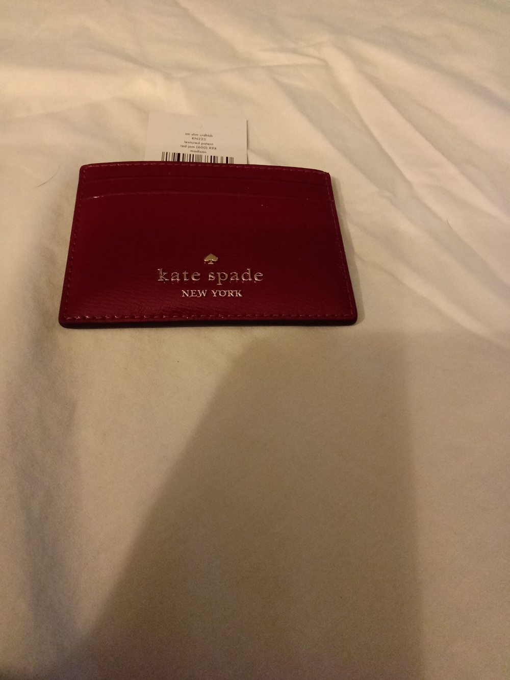 kate spade Madison Red Jam Leather Card Slot Holder with Gold Logo